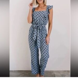 Baltic Born Scotlynn Polka Dot Jumpsuit Slate Blue Polkadot Outfit NEW XL